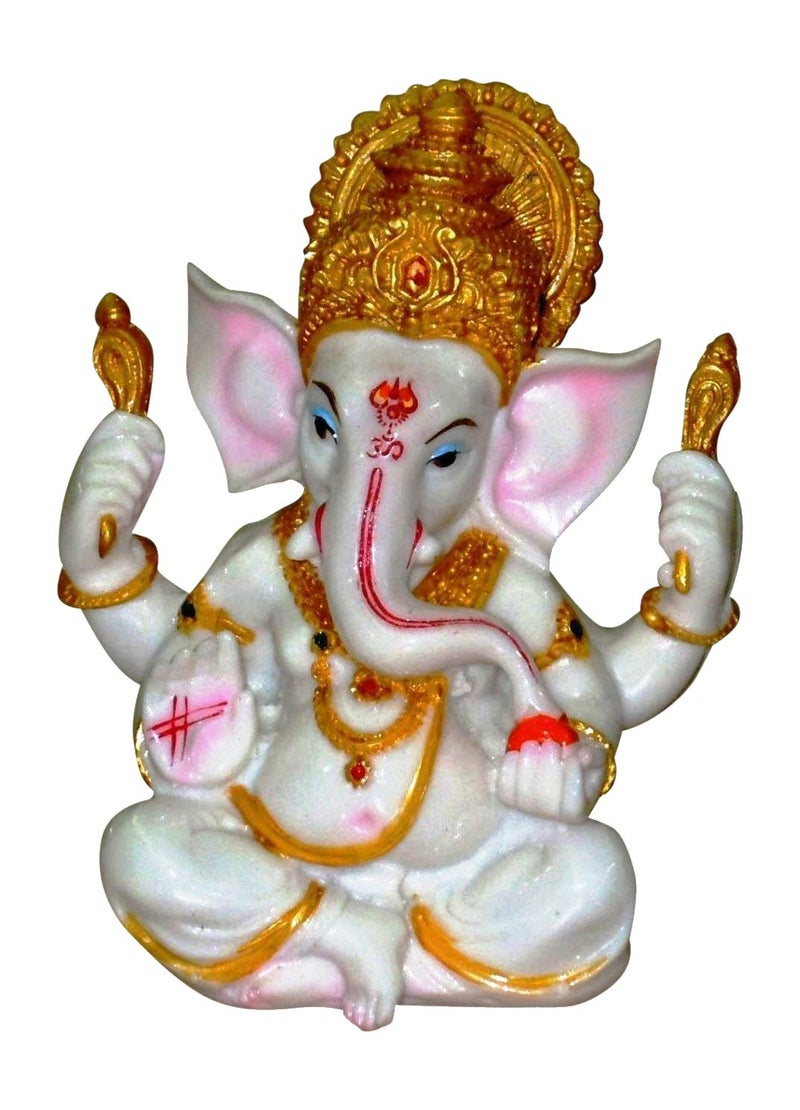 Lightahead The Blessing. A White & Gold Statue of Lord Ganesh Ganpati Elephant Hindu God Made from Marble Powder - Image 1